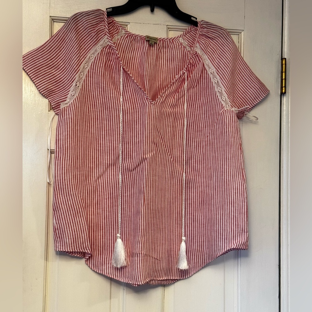 Cremieux Red and White Striped Blouse
